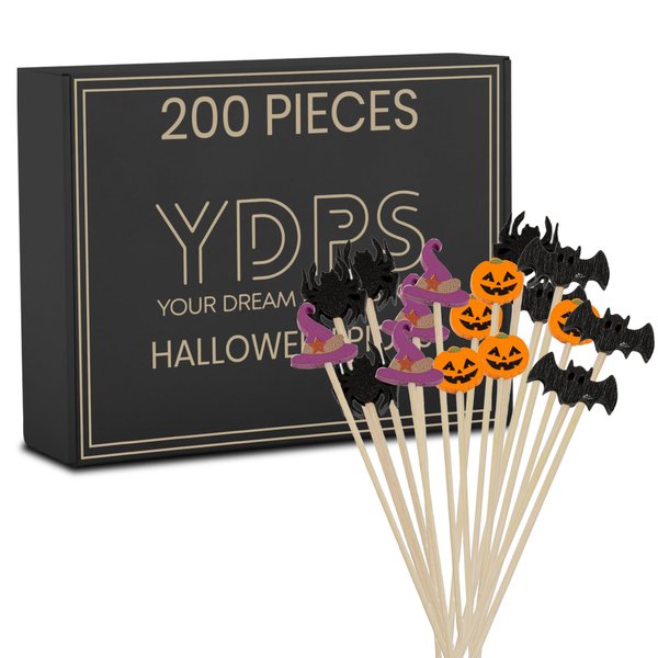 200 PCS Halloween Toothpicks - 4.7 Inch Halloween Cocktail Picks Perfect for Halloween Food Picks, Halloween Picks, Halloween Drink Stirrers, Halloween Stir Sticks, Halloween Toothpicks for Appetizer