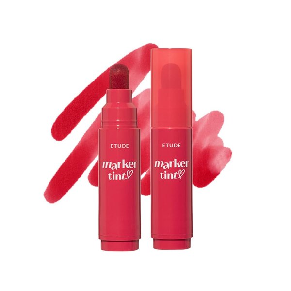ETUDE Dear Darling Marker Tint #1 Raspberry Pop | Hydrating & Long Lasting Lip Stain | High Pigmented Lip Maker with Easy Drawing Tip | Korean Daily Lip Tint, red