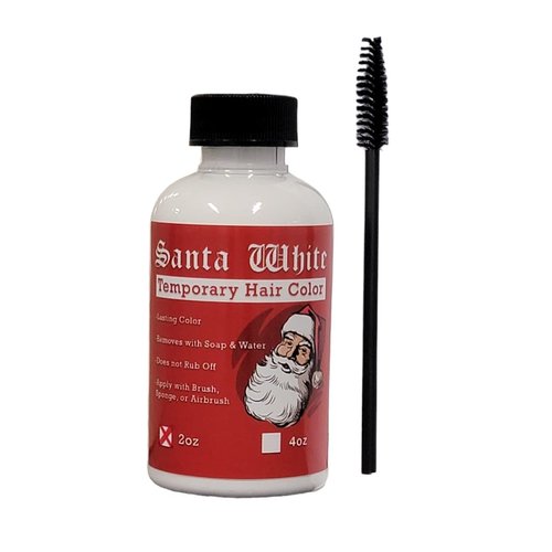 Santa White Temporary Hair Color Liquid w Brush 2 oz - Instant Christmas Santa Claus Hair and Beard Color Sweat Proof Long Lasting Opaque Vibrant Washes with Soap and Water