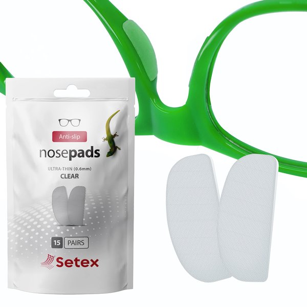 Setex Gecko Grip Ultra-Thin 0.6mm Anti Slip Eyeglass Nose Pads, (15 Clear Pair) USA Made, 2500 Innovative Microstructured Fibers per Nose Pad, 0.6mm x 7mm x 16mm