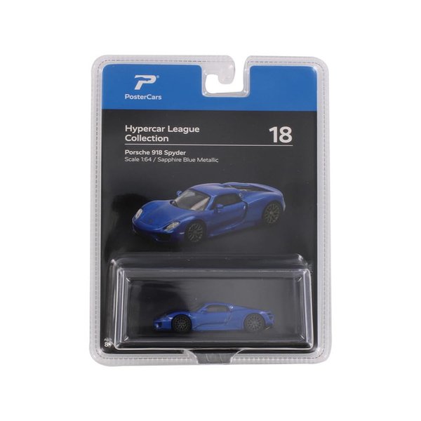918 Spyder Sapphire Blue Metallic Hypercar League Collection 1/64 Diecast Model Car by PosterCars H18B