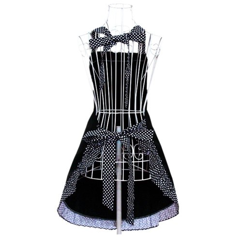 Hyzrz Cute retro Aprons with Pockets for Women Girls Vintage Kitchen Cooking Apron for Mother Gift (Black)