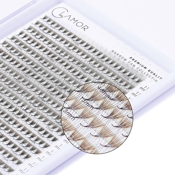 GLAMOREYELASH 440-460 Promade Narrow XL Fans Tray | Natural Trays Eyelash Extension 4D~8D | Handmade Individual Lashes Extension with 0.05/0.07mm Thickness of Mink Lashes | C CC D Curl for Cat Eye Lashes | 8 - 16mm Length for Fluffy Eyelash Cluster (8D-0.