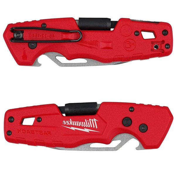 Milwaukee FASTBACK Folding Utility Knife w/Blade Multifunctionality, Red-black