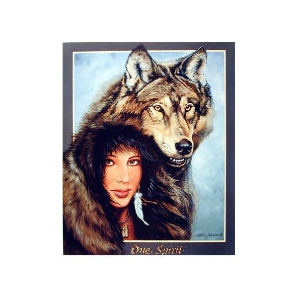 Impact Posters Gallery Wall Decor Native American Indian Maiden and Wolf Picture Art Print (8x10)