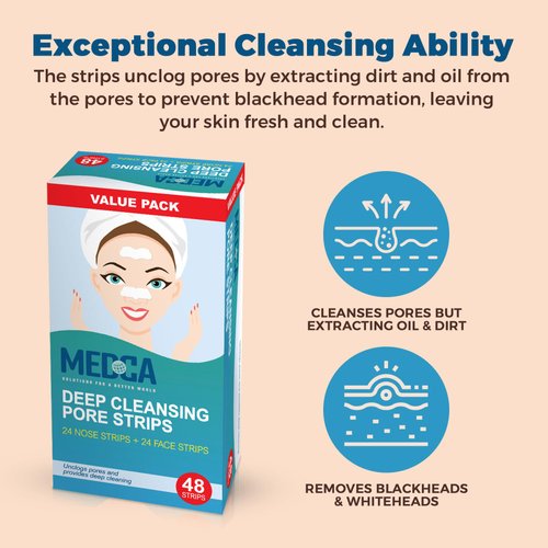 MEDca Deep Cleansing Blackhead Pore Strips - Pack of 48 Peel - Off Blackhead Remover and Pore Unclogging Strips for Nose and Face, Chin, Forehead & Healthier Looking Skin