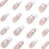 Vokupoga Long Press on Nails Coffin Fake Nails with Nails Glue Acrylic False Nails with Star Designs French White Tip Artificial Nail Press ons Reusable Natural Stick on Nails for Women 24Pcs