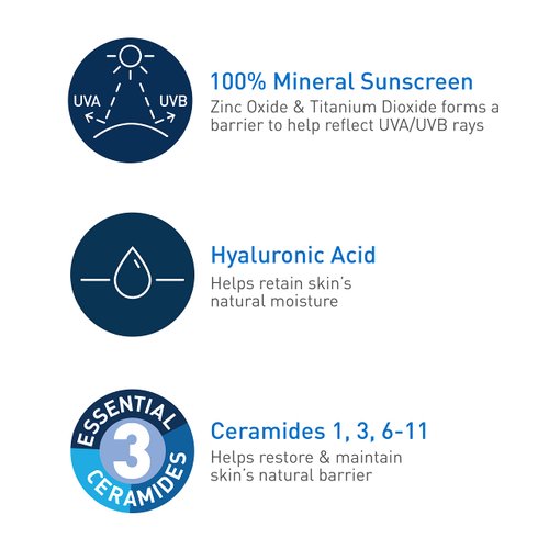 CeraVe 100% Mineral Sunscreen SPF 30 | Body Sunscreen with Zinc Oxide & Titanium Dioxide | Hyaluronic Acid & Ceramides | Oil Free | Non-Greasy | Hydrating Mineral Sunscreen For Body | 5 oz