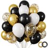 RUBFAC 80Pcs 12 Inches, Black and Gold Confetti Balloons Kit Party Balloons with Ribbons for Birthday, Wedding, Baby Shower, Graduation, Eucalyptus Party Decorations