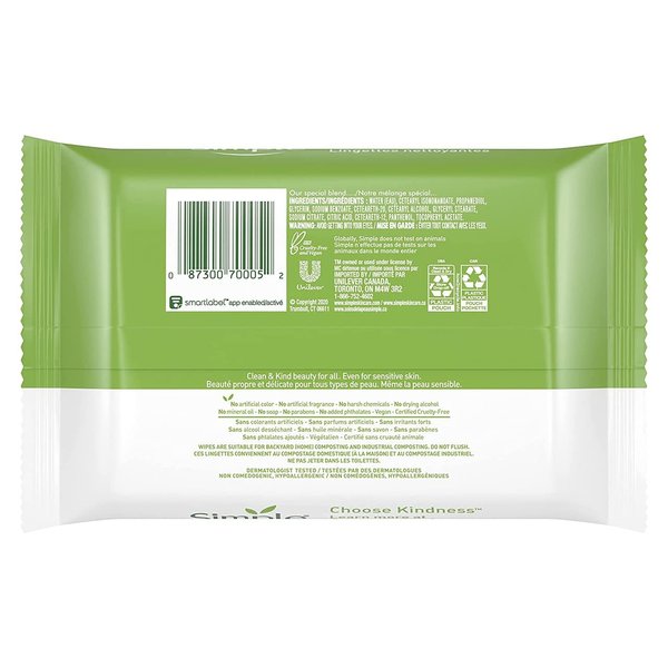 Simple for Sensitive Skin Face Cleansing Wipes 25 wipes, 4 count