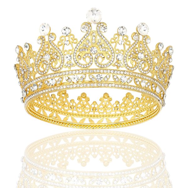 YARIEW Small Gold Crystal Crown for Little Girls Flower Bouquets Accessories Rhinestones Wedding Cake Topper Birthday Crown for Kids Cake Decorations