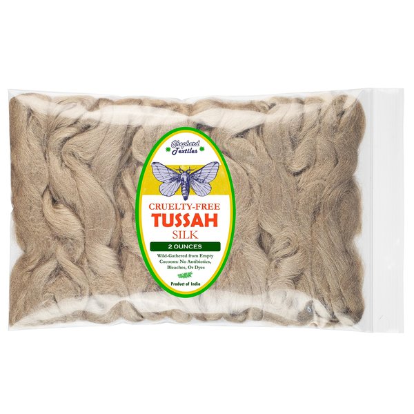 Cruelty Free Tussah Silk for Soap Making (2 oz.) Wild Gathered from Empty Cocoons (Combed Top/Sliver)