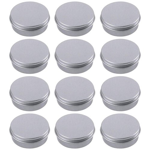 1 Ounce Aluminum Tin Jar Refillable Containers 30ml Aluminum Screw Lid Round Tin Container Bottle for Cosmetic,Lip Balm, Cream, 12 Pack.