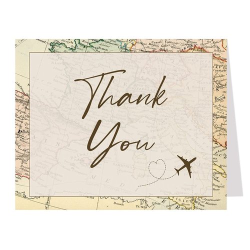 Map Thank You Cards Adventure Awaits Let The Journey Begins Love Begins Here Heart Bridal Shower Wedding Party Baby Sprinkle Travel RV Destination (24 count)