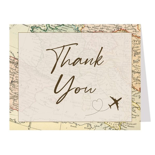 Map Thank You Cards Adventure Awaits Let The Journey Begins Love Begins Here Heart Bridal Shower Wedding Party Baby Sprinkle Travel RV Destination (24 count)