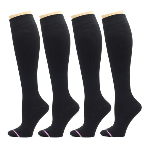 Dr. Motion 4 Pairs Pack Women's Graduated Compression Knee High Socks (Solid All Black)