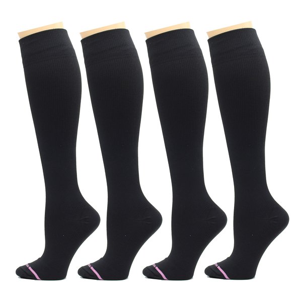 Dr. Motion 4 Pairs Pack Women's Graduated Compression Knee High Socks (Solid All Black)