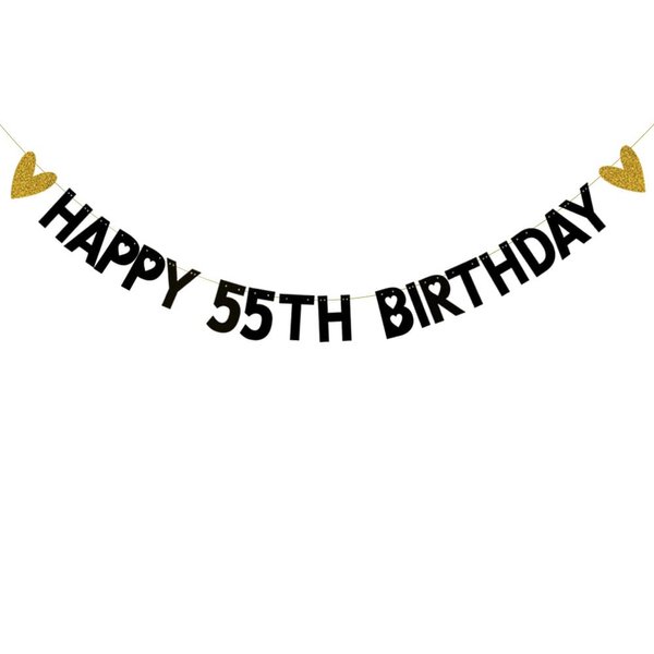 HAPPY 55TH BIRTHDAY Banner,Pre-Strung,Black Paper Glitter Party Decorations for 55 Years Old 55TH Birthday Party Supplies Letters Black ZHAOFEIHN