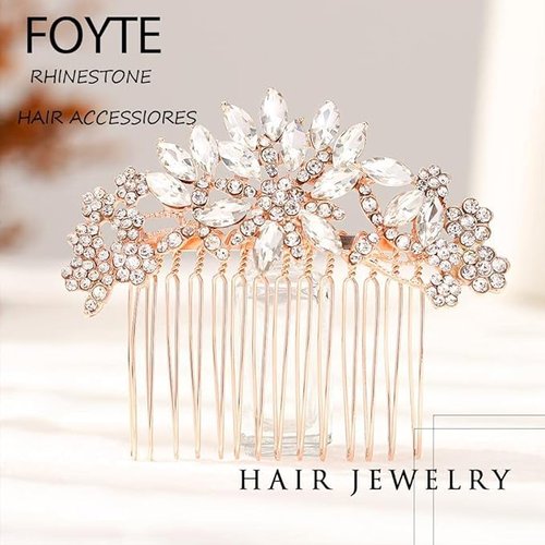 Foyte Crystal Wedding Hair Comb Pearl Rhinestone Hair Accessories Gold Bridal Headpiece for Women