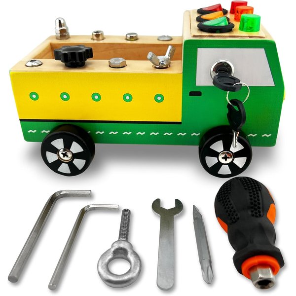 Toddler Montessori Busy Board - Wooden Educational Toy with Lights, Switches, Relay, Key, Bulbs, Sensory Board on Wheels - Preschool Motor Skills Learning Activities - Christmas & Birthday Gift