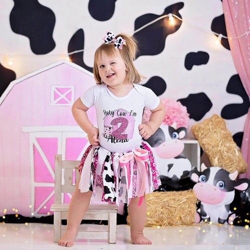 2PCS Cow Print Hair Bow Clips for Girls, Cute Moo Cow Bows Pink Grosgrain Ribbon Alligator Clips Hair Accessories for Toddler Infant Children kids Women Girls Cow Print Birthday Party Decorat (Type A)