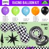 Truck Theme Balloon Garland Arch Kit Purple and Green Black with Big Wheels checkered star mylar foil balloons For Kids 2th 3th 4th Boy Birthday Race Car themed Party Decoration Supplies