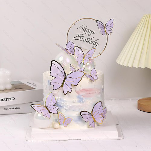 AUOCATTAIL 20 Pcs Butterfly Cake Topper 3D Pink & Purple Butterfly Cupcake Topper for Girls Women Happy Birthday Cake Wedding Party Food Decorations Supplies