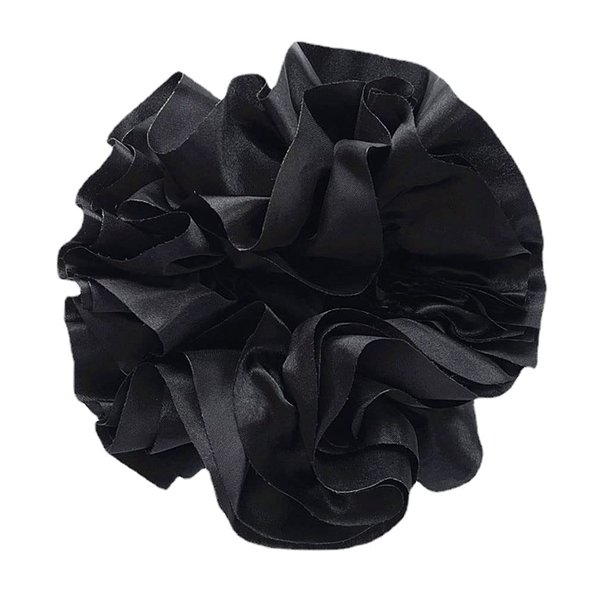2 Pcs Satin Scrunchies Jumbo Size Pleated Hair Bands Hair Tie Ponytail Holder Hair Accessories for Women and Girls, Black