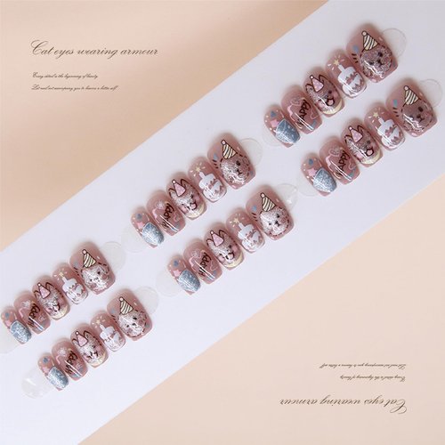 30Pcs Cartoons Puppies Dogs Press on Nails for DIY Manicure Glossy Cat Eye Acrylic Short Square False Nails Gel Glue on Nails Happy Birthday Fake Nails Stick on Nails for Women Girls Cute Dogs Design