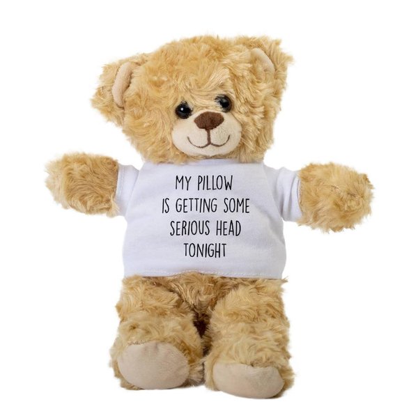 My Pillow is Getting Some Serious Head Tonight Teddy Bear, Gift Stuffed Animal, Plush Teddy Bear with Tee, Welcoming Baby Gift, Gift for Her, Gift for Newborn, Cute Birthday Idea
