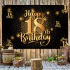 Happy 18th Birthday Backdrop Banner Step and Repeat 18 Years Old Background Decorations for Women Men Her Him Photography Party Supplies Glitter Black Gold