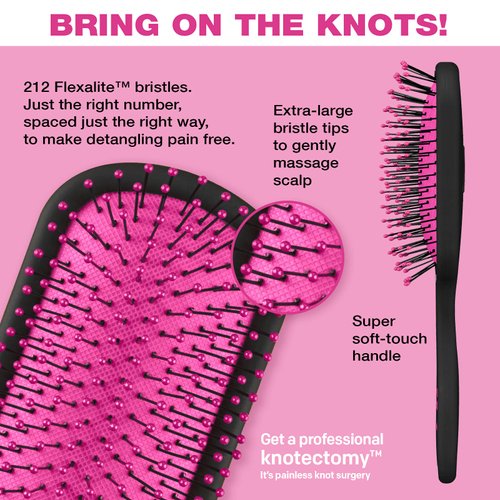 The Knot Dr. hair brush by Conair - Detangling hair brush - Ideal for all hair types - Removes Knots and Tangles in wet or dry hair- Black Neon w/Travel Case - Pink