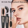 Adurello 2 Pack 4D Silk Fiber Lash Mascara, Waterproof Smudge-proof Long Lasting Black Mascara, Lengthening Thickening Curling Natural Eyelash Primer with Silicone Brush Head