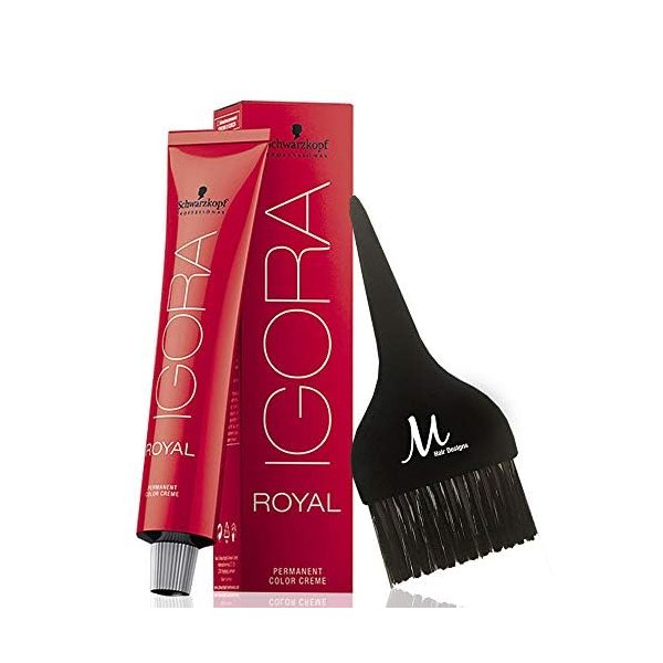 Schwarzkopf Igora Royal 6-00 Dark Blonde Natural Extra Permanent Hair Color and M Hair Designs Tint Brush (Bundle 2 items)