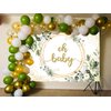 Sage Green Baby Shower Decoration Gender Neutral Baby Shower Decoration with Oh Baby Backdrop Banner,Sage Green Gold Balloon Garland Kit for Eucalyptus Leaf Woodland Baby Boy Girl Party Supplies