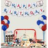 Hockey Birthday Party Supplies, Ice Hockey Themed HAPPY BIRTHDAY Banner, 7 Hanging Swirls, 1 Table Cloth, 10 Cake Toppers, 30 Balloons for Kids, Hockey Fans Birthday Party Decorations (Banner)