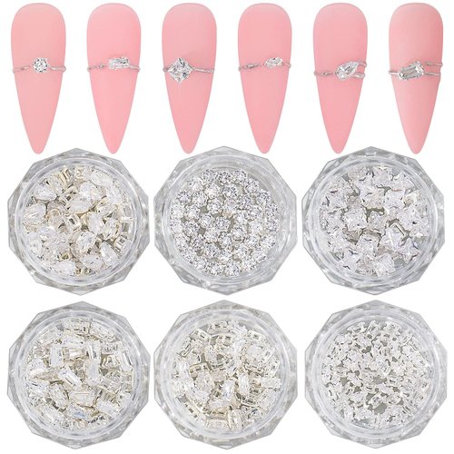 Small Nail Charms Silver Nail Jewelry luxury 3D Nail Art Zircon Metal Gem 120pcs Nail Art Crystal Diamonds for Nail Art Decorative Accessories Nail Decorations Rhinestones for Nail Art Charms