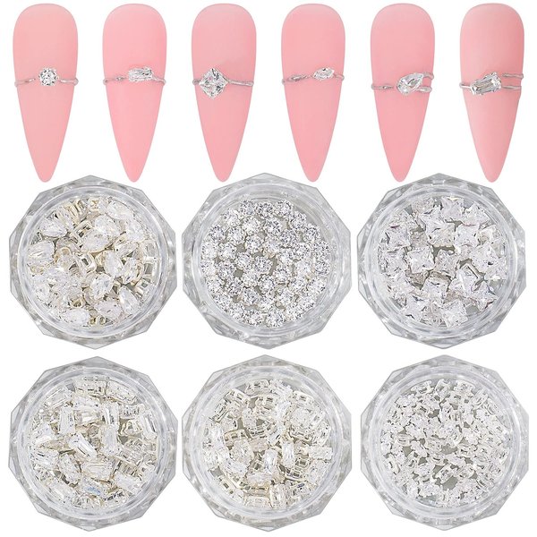 Small Nail Charms Silver Nail Jewelry luxury 3D Nail Art Zircon Metal Gem 120pcs Nail Art Crystal Diamonds for Nail Art Decorative Accessories Nail Decorations Rhinestones for Nail Art Charms
