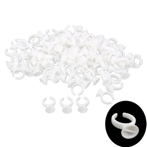 yueton 100Pcs 2 Slot Disposable Plastic Nail Art Tattoo Glue Pallet Holder Eyelash Extension Rings Adhesive Pigment Holders Finger Hand Beauty Tools