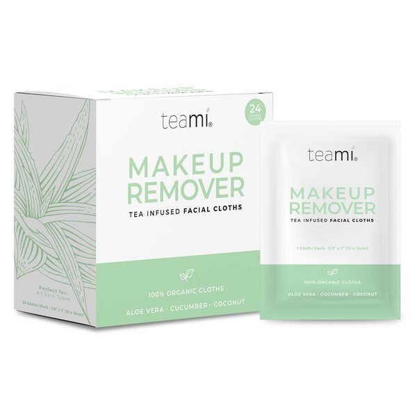 Teami Organic Makeup Remover Cloths - 24 Individually Wrapped Towelettes in each Pack