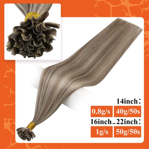 Full Shine Utip Hair Extensions Human Hair Blonde Hair Extensions 14inch U Tip Fusion Hair Extensions Remy Hair 40g 50s 0.8g/s Extensions Human Hair Natural