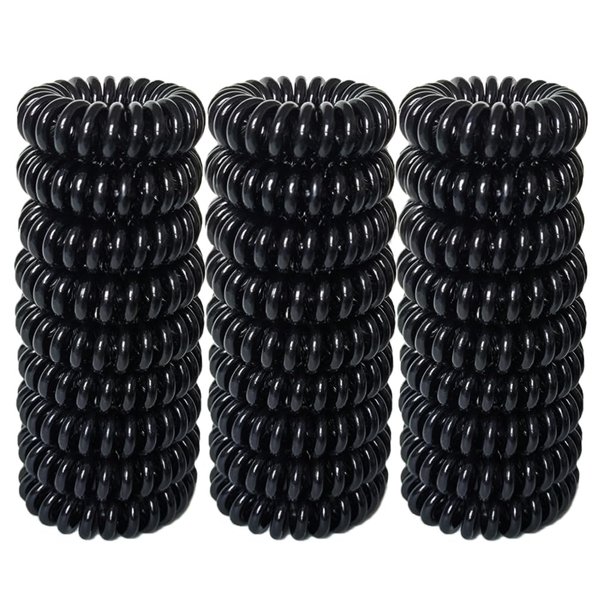 Reazana 27 Pieces Spiral Hair Ties No Crease Coil Hair Ties Phone Cord Hair Ties Waterproof Elastic Hair Bands Traceless Ponytail Holder Coils 1.6inch(4cm) for Women and Girls (Black)