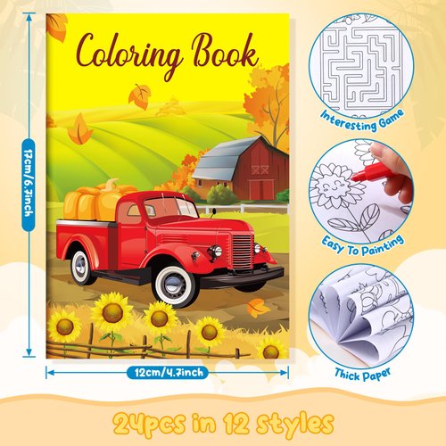 BenLouis Fall Mini Coloring Books for Kids Fall Harvest Party Favors Activity Book Prizes Thanksgiving Goodie Bag Stuffer in Bulk for Autumn Birthday Party Gift Favor Classroom Craft Supplies（60pcs）