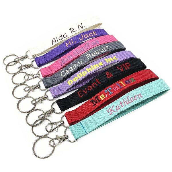 Solid Poly Fabric Customed Wristlet Key Fob keychain with Personalized Monogrammed