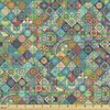 Ambesonne Bohemian Fabric by The Yard, Geometric Pattern Ornamental Floral Folk Art Abstract, Decorative Fabric for Upholstery and Home Accents, 2 Yards, Blue Cream