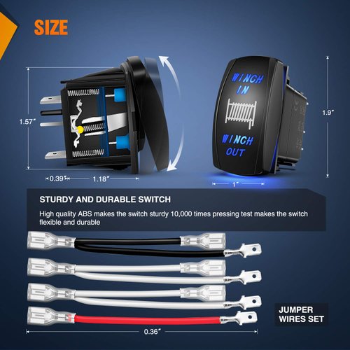 Nilight 90005B Momentary Laser Rocker Switch 7Pin Winch in Winch Wiring Harness Kit 20A/12V 10A/24V Switch Jumper Wires Set,2 Years Warranty , Blue