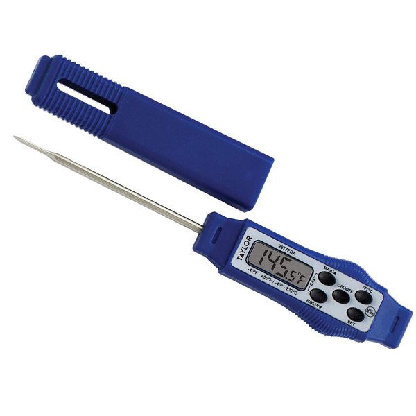 Taylor 9877FDA Compact Waterproof Digital Thermometer, 2.81" Stem Length with an Fda Recommended 1.5mm Probe Diameter, Blue