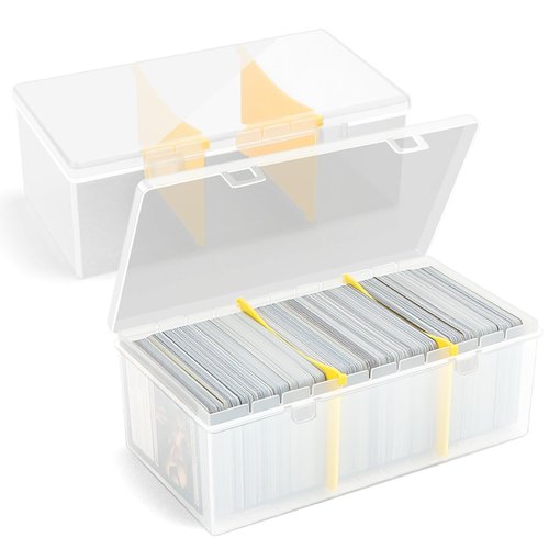 REAQUE 2Pcs Plastic Trading Card Storage Box, Holds 1200+ Unsleeved Cards with 2 Dividers, Organizer for MTG, PTCG, YGO, CCG, and Sports Card Collections