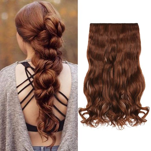SIADEE Clips in Hair Extensions 24" 1PCS 3/4 Full Head Curly Wave Synthetic Hair Extensions, Reusable Invisible Hairpieces for Women Heat Resistant Fiber with 6 Clips 5.3 Oz per Piece - 2350#