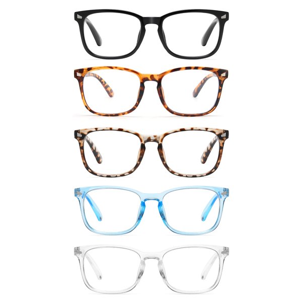 CCVOO 5 Pack Blue Light Blocking Reading Glasses, Filter UV Ray/Glare Fashion Non Prescription Fake Gaming Eyeglasses Women/Men (*C1 Mix, 2.0)